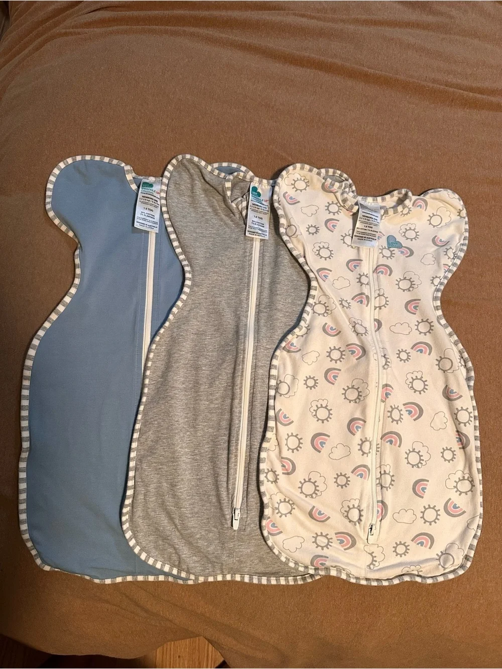 3-Pack Baby Love to dream Sleep Sacks - Blue, Gray & White Rainbow Print